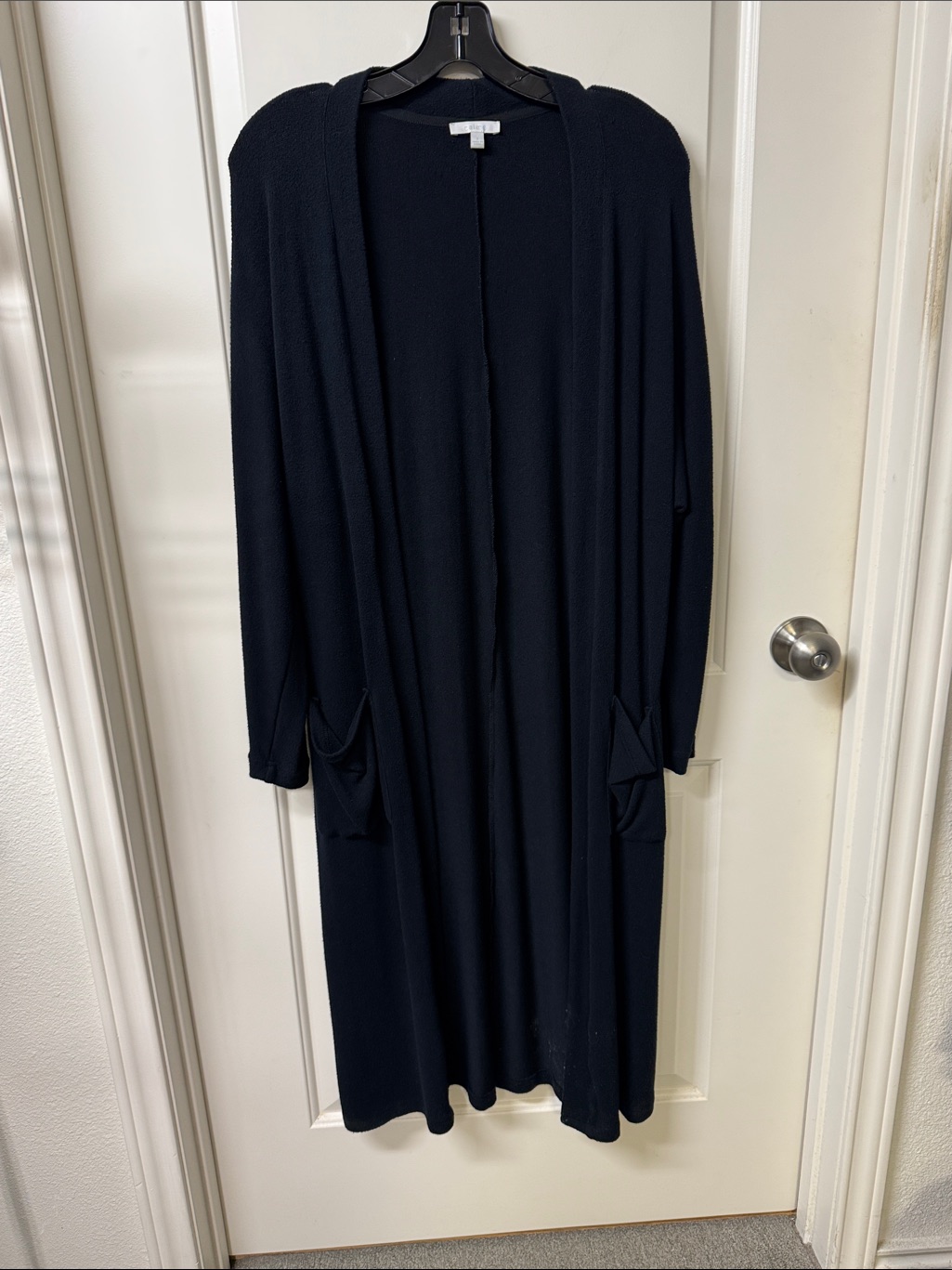Long Open-Front Knit Cardigan In Black